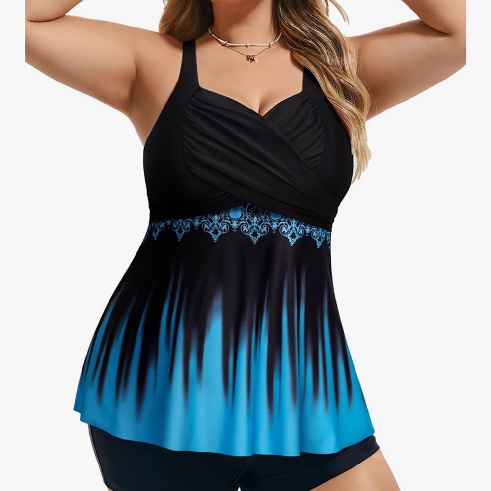 Hanna Nikole Womens Plus Size 24W Tankini Beach Vacation Tropical Swimwear READ